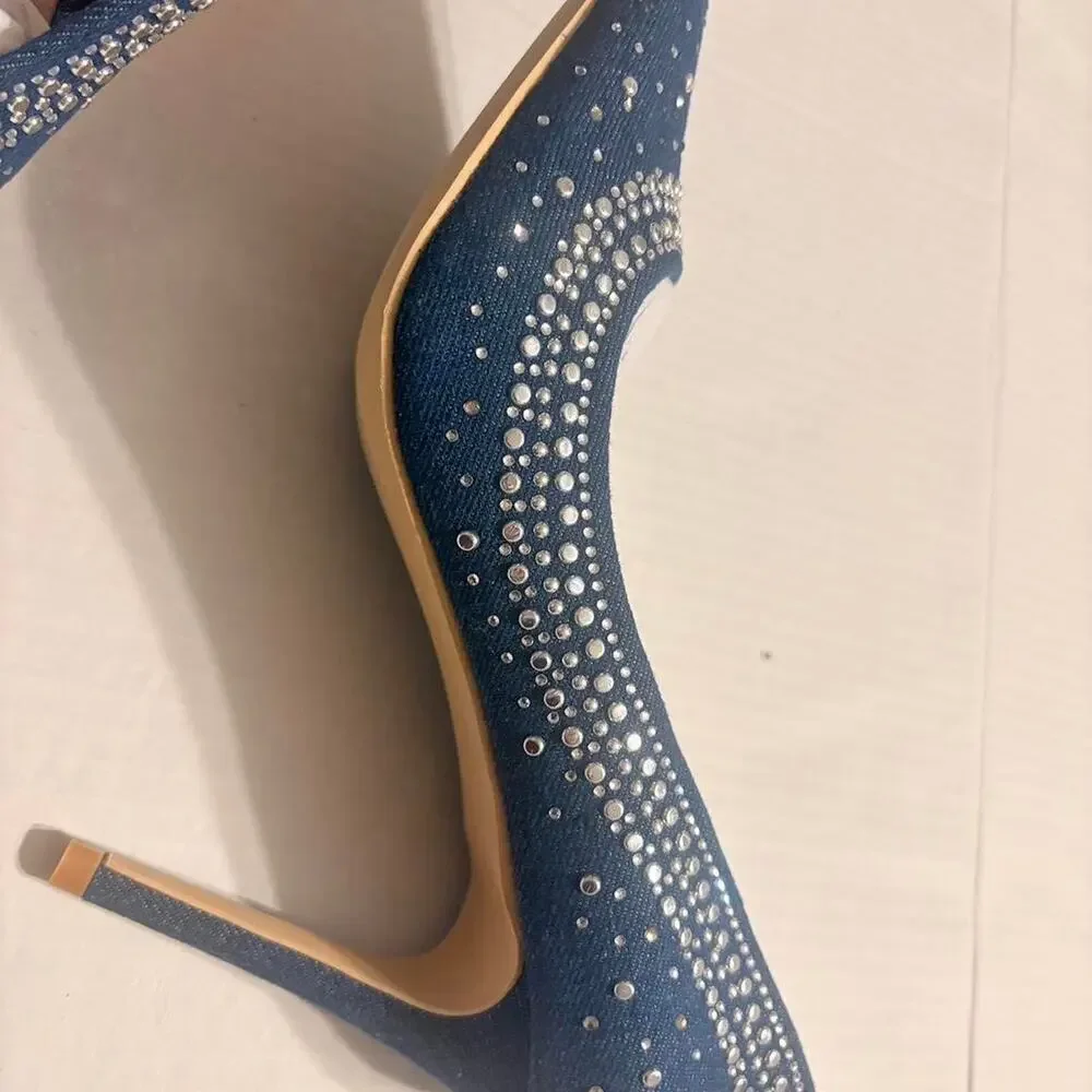Blue denim studded heels dress